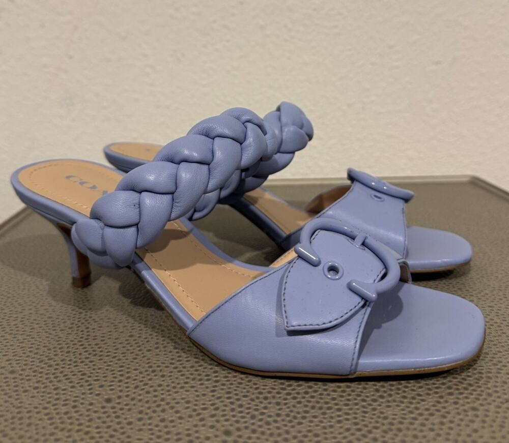 Coach Mollie Kitten-heel Leather Sandals In Periwinkle Blue US 7 B